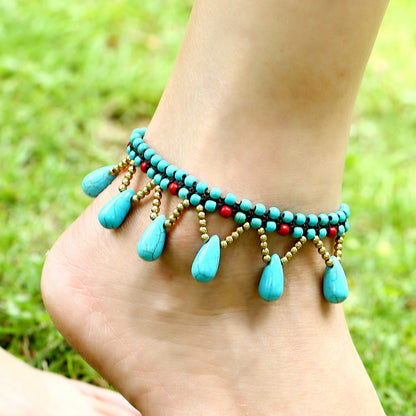 Tobillera bohemia con borlas trenzadas hechas a mano