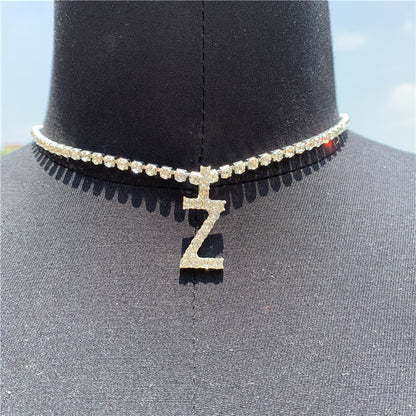 Women Rhinestone Alphabet Necklace