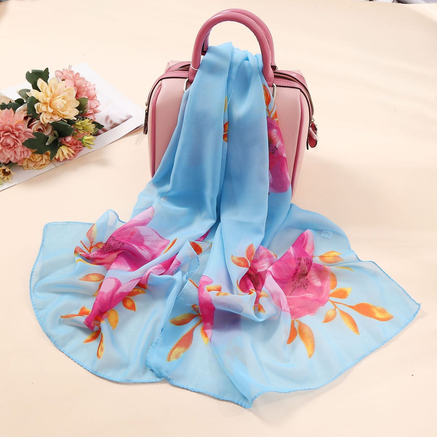 Elegante bufanda larga con estampado de flores para mujer