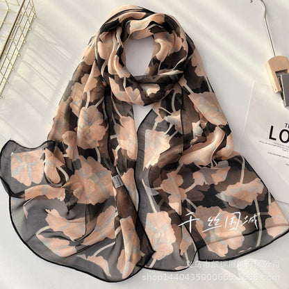Bufanda con estampado de flor de ciruelo suave de Easide Beach con protector solar de verano