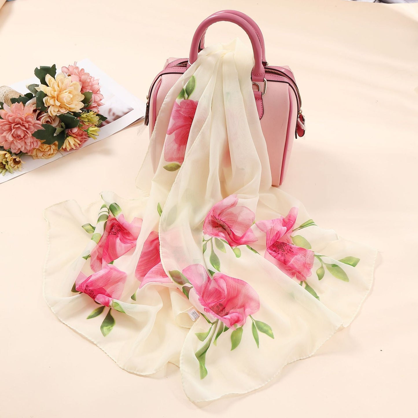 Elegante bufanda larga con estampado de flores para mujer