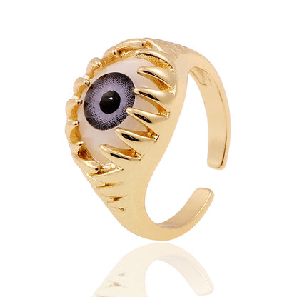 Anillos creativos de moda con diseño de ojo malvado bañados en cobre para mujer