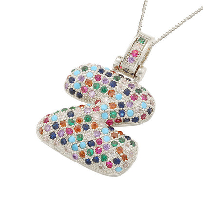 Collar con colgante de alfabeto dorado y circonita multicolor para mujer, joyería de moda