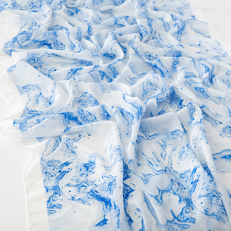 Bufanda larga de gasa con estampado floral de verano y primavera para mujer