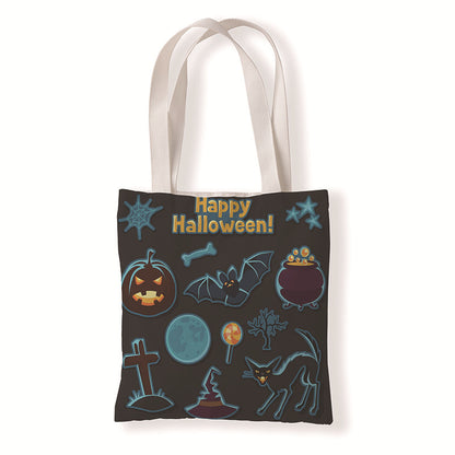 Bolsa de lona con diseño de calabaza y murciélago de Halloween
