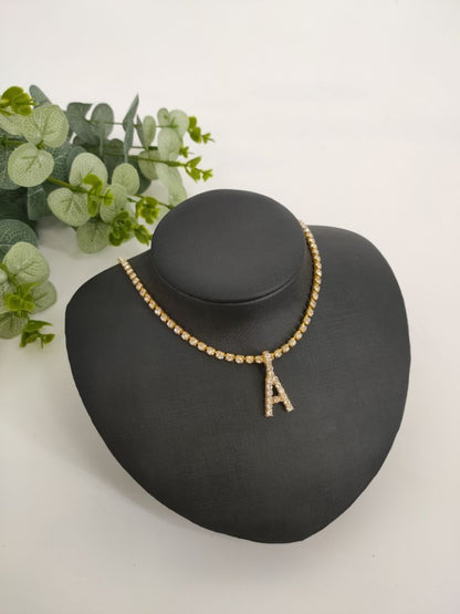 Women Rhinestone Alphabet Necklace