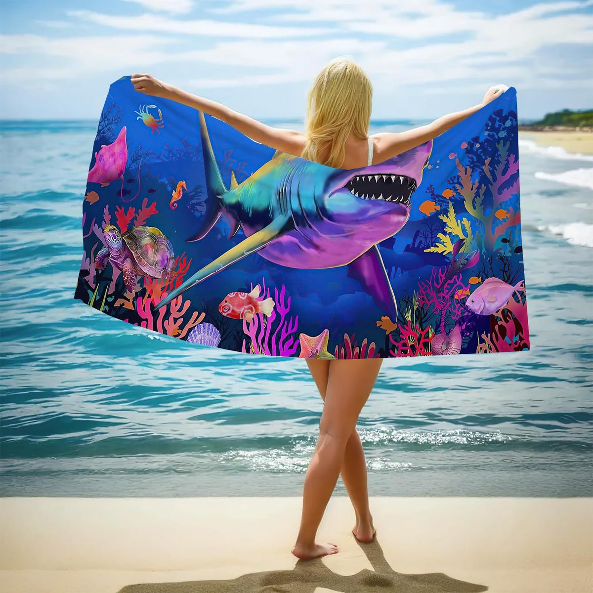 Toalla de playa de secado rápido con estampado de rizo de doble cara