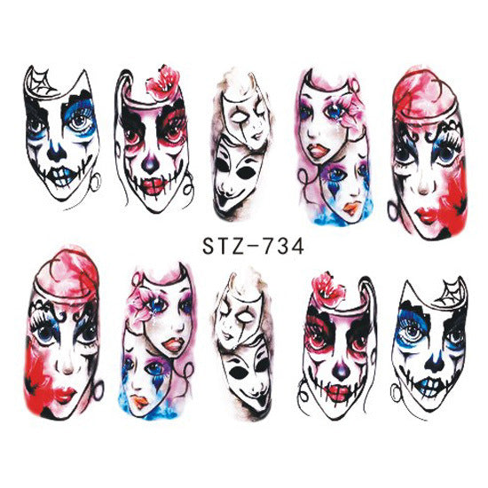 Autocollants pour ongles motif crâne et feuille d'érable pour femme, mode Halloween