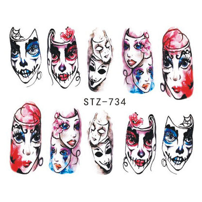 Autocollants pour ongles motif crâne et feuille d'érable pour femme, mode Halloween