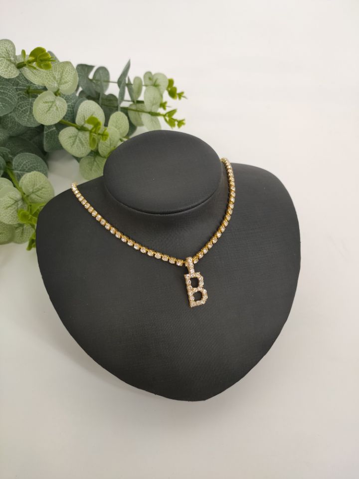 Women Rhinestone Alphabet Necklace