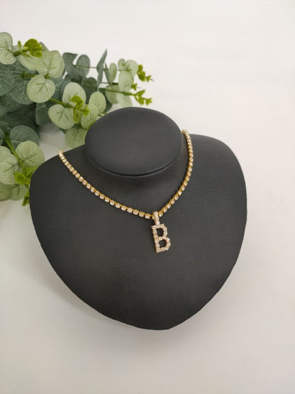 Women Rhinestone Alphabet Necklace