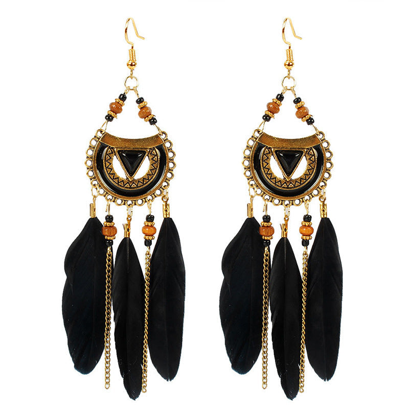 High-Value Feather Bohemian Long Tassel Earrings