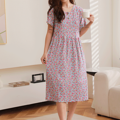 Women Casual Floral Printed Short Sleeve Dress