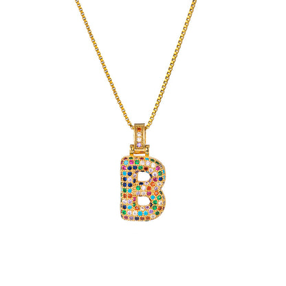 Collar con colgante de alfabeto dorado y circonita multicolor para mujer, joyería de moda