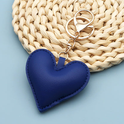 Women Fashion Creative Solid Color Leather Heart-Shaped Bag Pendant Keychain