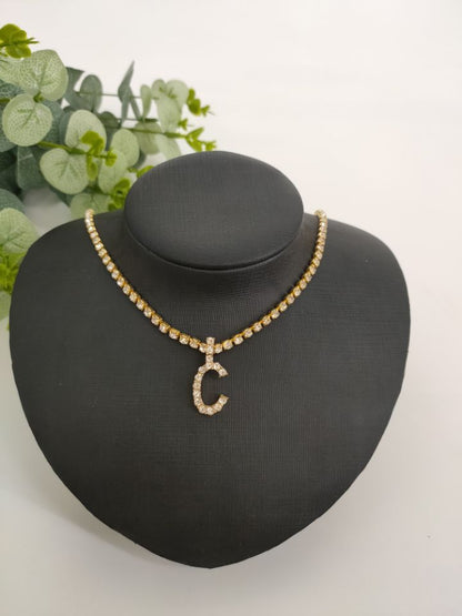 Women Rhinestone Alphabet Necklace