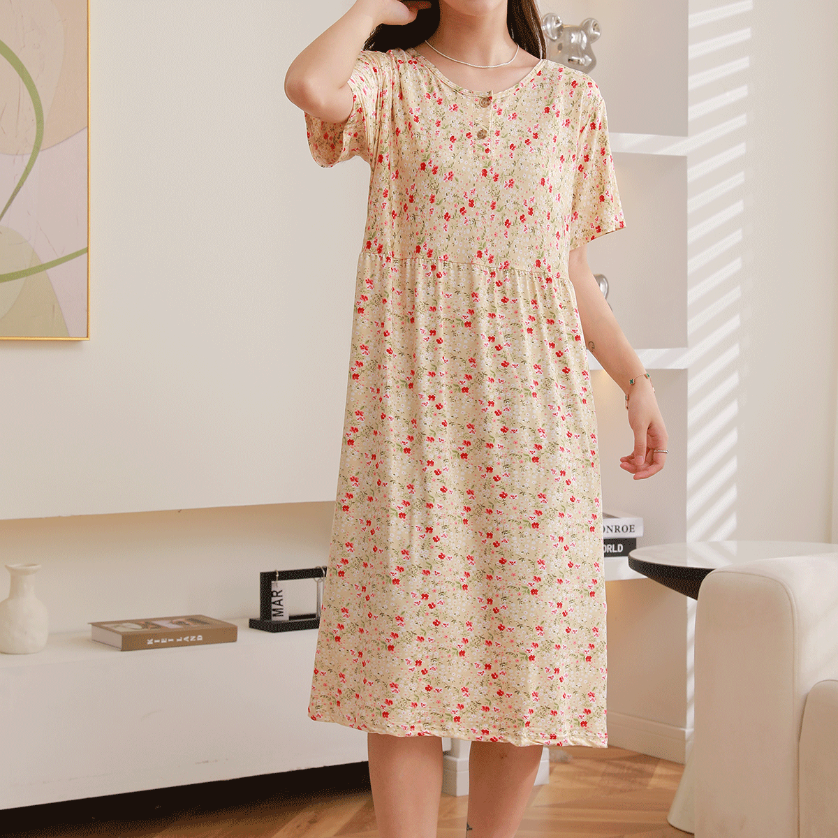 Women Casual Floral Printed Short Sleeve Dress