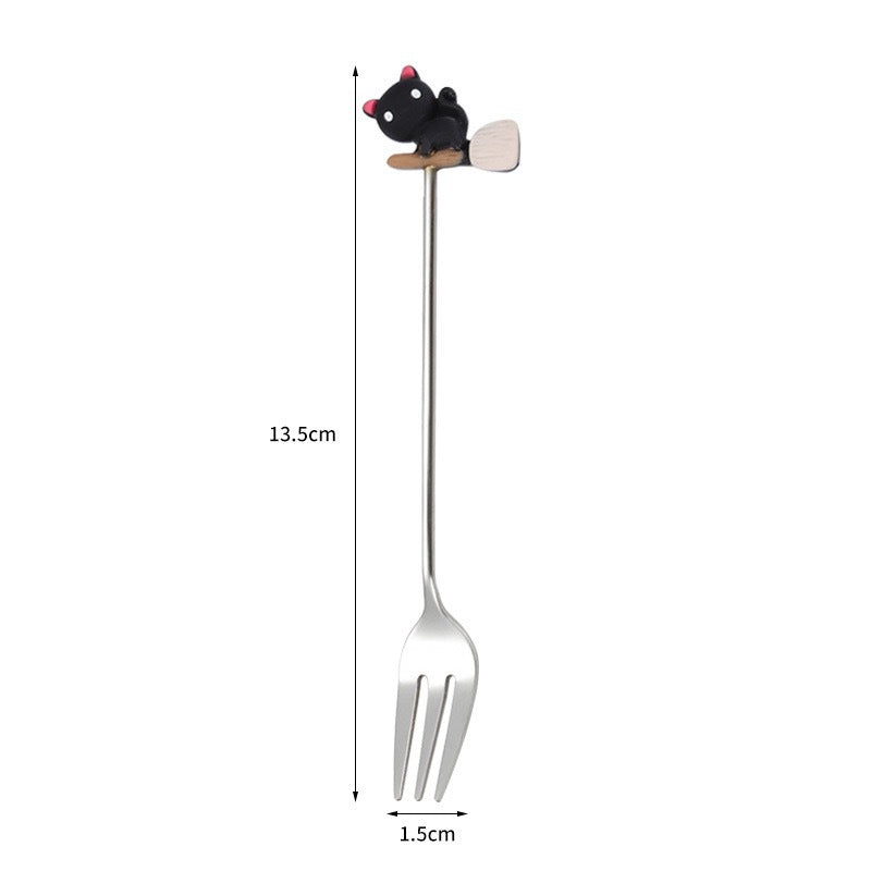 Tenedor y cuchara de acero inoxidable para postres y frutas con dibujos animados de Halloween.