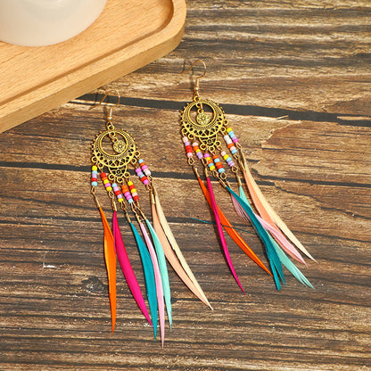 High-Value Feather Bohemian Long Tassel Earrings