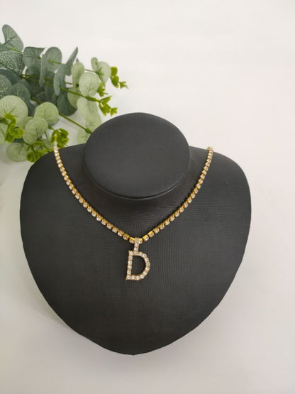 Women Rhinestone Alphabet Necklace