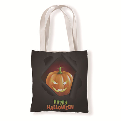 Bolsa de lona con diseño de calabaza y murciélago de Halloween
