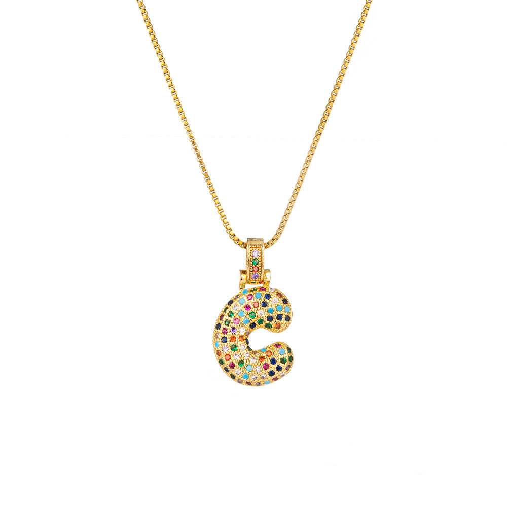 Collar con colgante de alfabeto dorado y circonita multicolor para mujer, joyería de moda