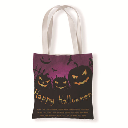Bolsa de lona con estampado de calabaza y murciélago de Halloween con dibujos animados