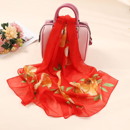 Elegante bufanda larga con estampado de flores para mujer