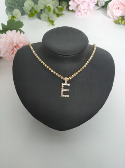 Women Rhinestone Alphabet Necklace