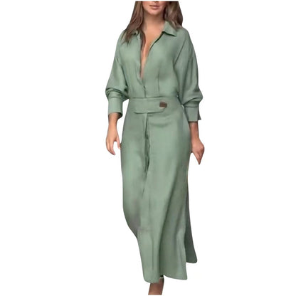 Women Fashion Elegant Solid Color Dress with Shirt Collar