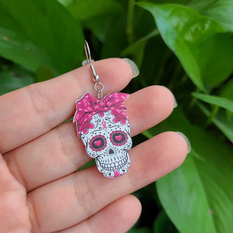 Women Halloween Scary Acrylic Flower Dangle Earrings