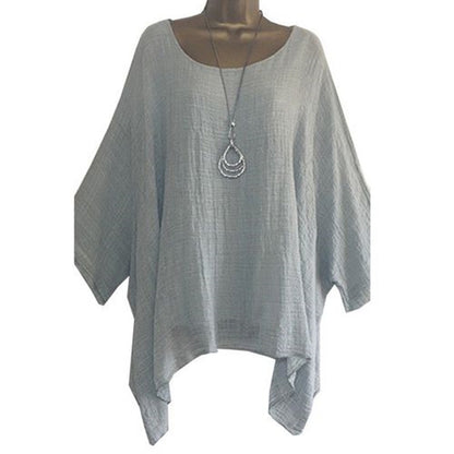Blusa informal de manga larga irregular de color liso y talla grande para mujer