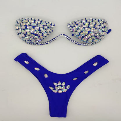 Traje de baño bikini sexy con diamantes de imitación a la moda para mujer