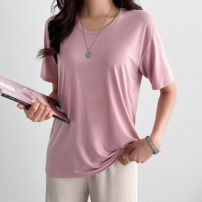 Women Simple Basic Solid Color Short Sleeve Round Neck Blank T-Shirt