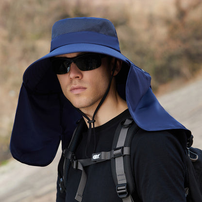 Men Casual Solid Color Outdoor Face Covering Oversized Shawl Sun Hat