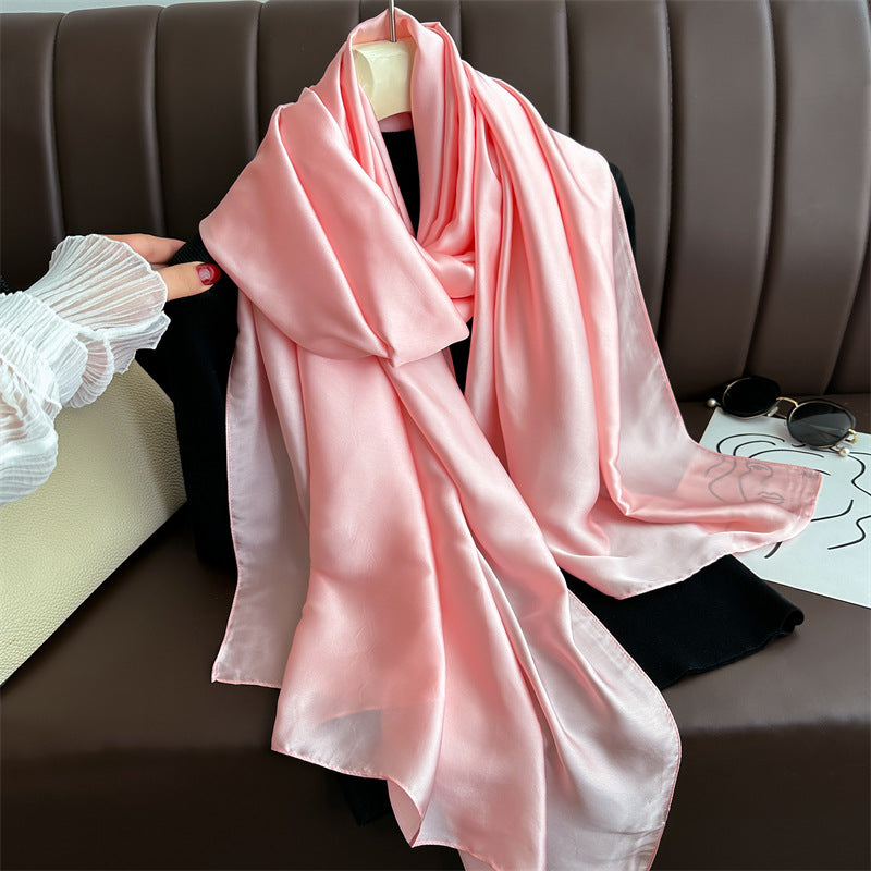 Elegante bufanda larga de satén de color liso para mujer