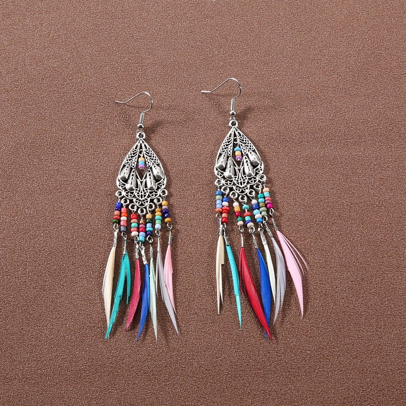 Bohemian Ethnic Style Retro Tassel Feather Earrings