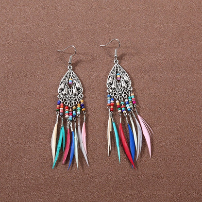 Bohemian Ethnic Style Retro Tassel Feather Earrings