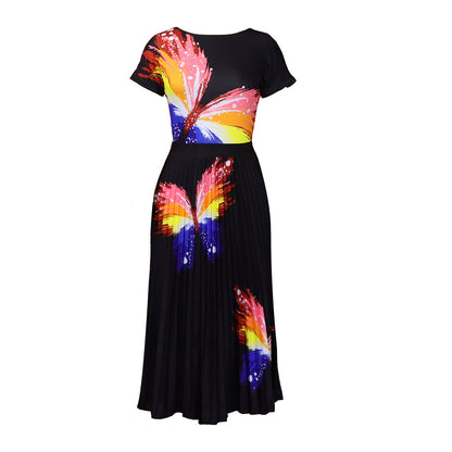 Women Fashion Plus Size Butterfly Print Top & Skirt Set