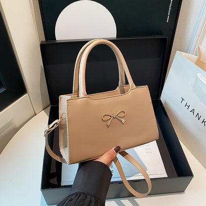 Bolso de mano informal de PU de color sólido con hebilla de lazo para mujer