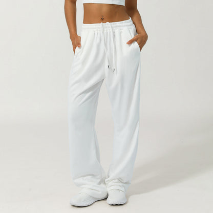 Pantalones deportivos casuales de cintura alta con cordón para mujer