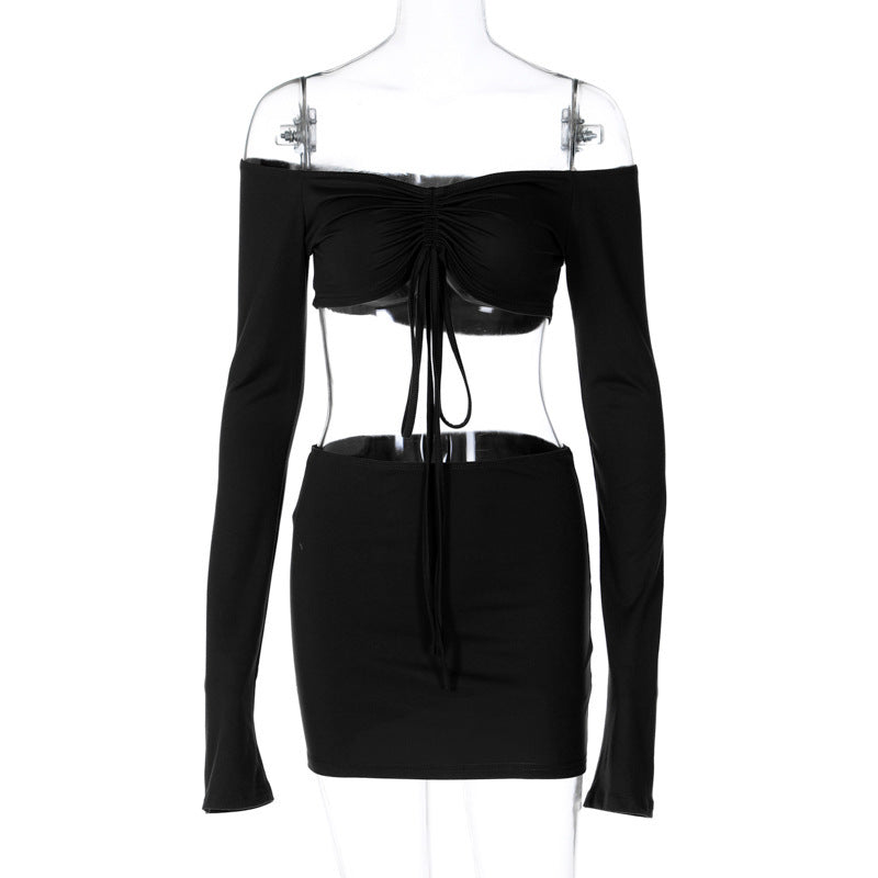 Women Fashion Off Shoulder Crop Top and Tight Skirt Set