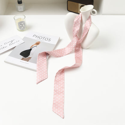 Pañuelo de seda con asa para bolso con estampado de lunares de moda