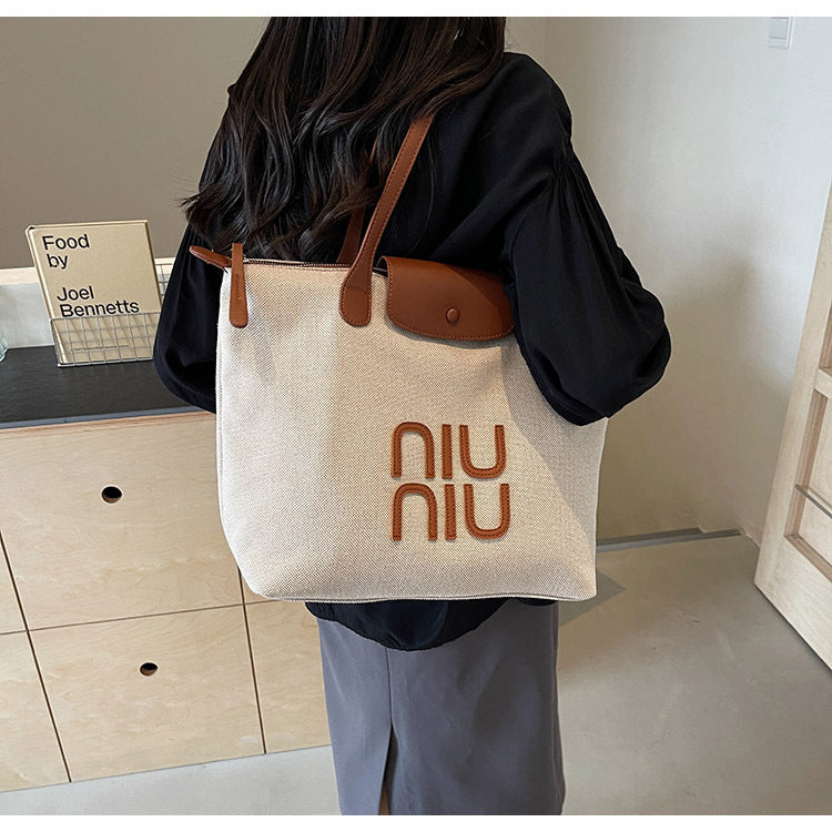 Bolso de mano de lona con letras informales de moda de verano para mujer