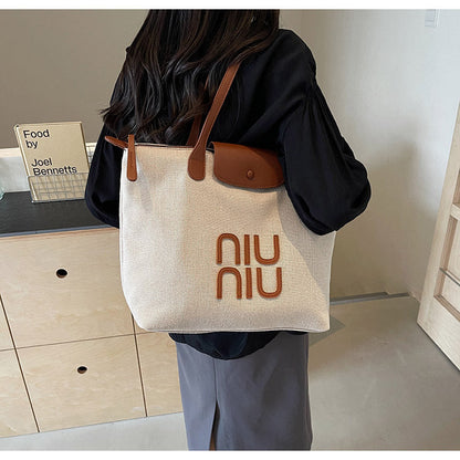 Bolso de mano de lona con letras informales de moda de verano para mujer