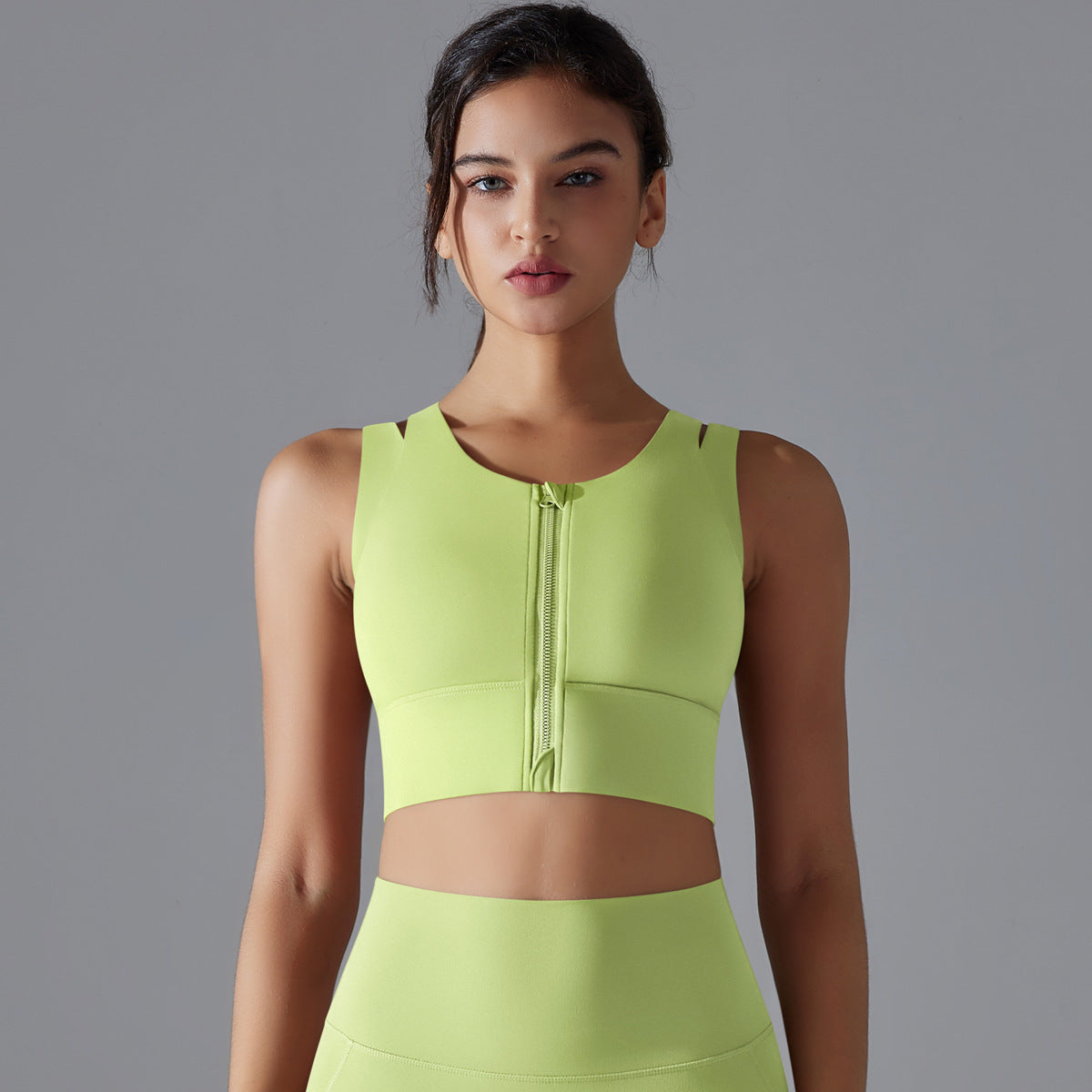 Soutien-gorge de sport sans manches à fermeture éclair pour femme
