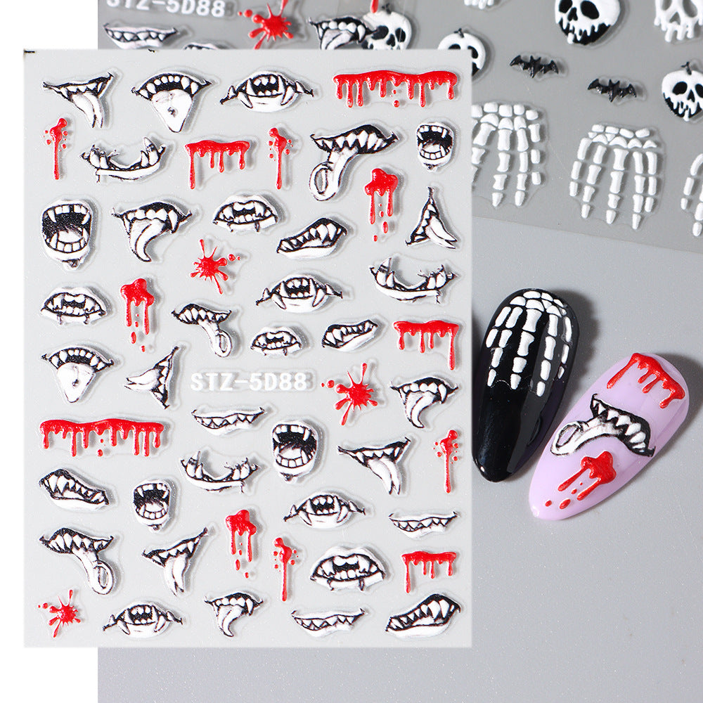 Pegatina para uñas con diseño de araña y máscara de labios de Halloween