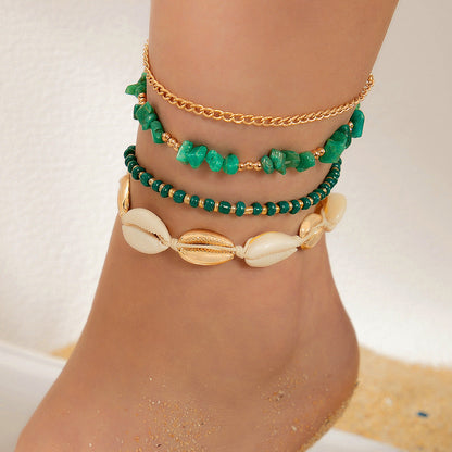 Conjunto de tobilleras tejidas con conchas marinas de estilo bohemio