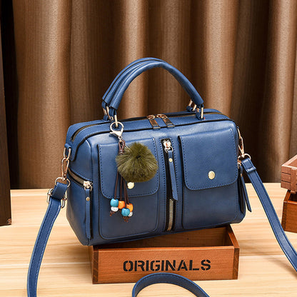Bolso de mano informal de piel sintética con cremallera para mujer, color liso