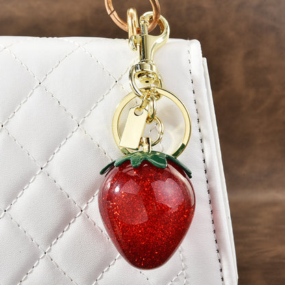 Llavero con colgante de resina de fresa multicolor para bolso